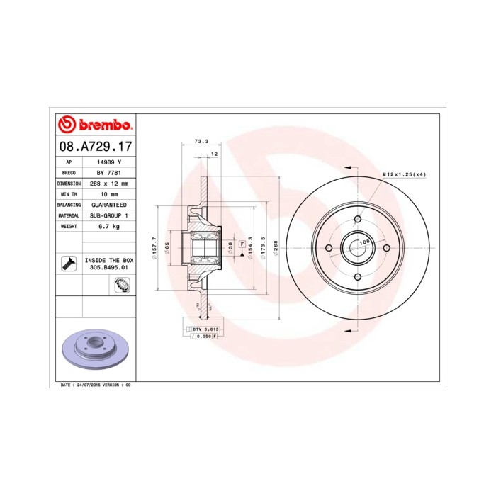 BREMBO BEARING DISC LINE Bremsscheibe 08.A729.17
