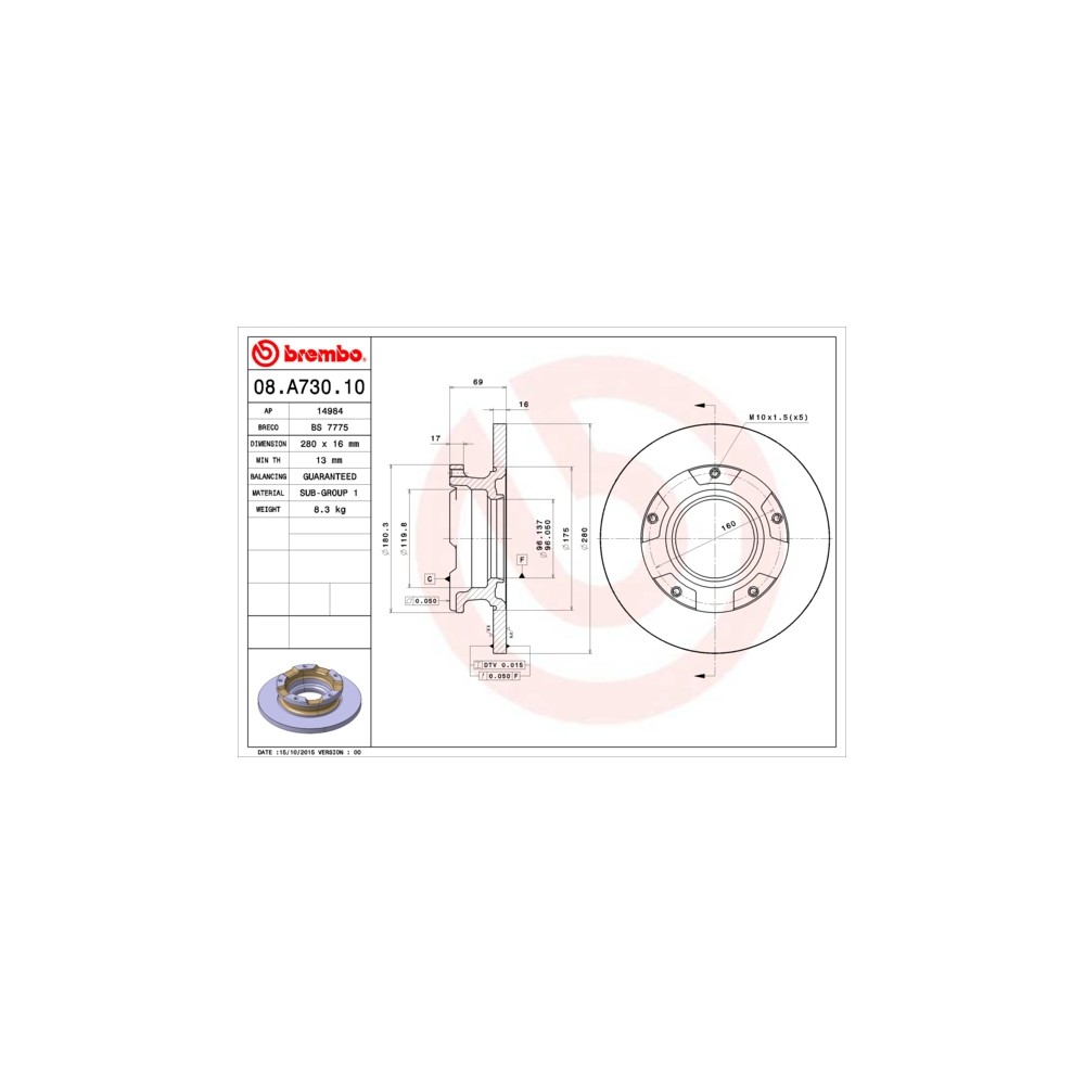 BREMBO Bremsscheibe 08.A730.10