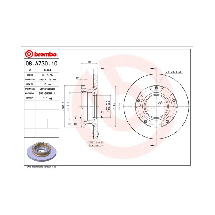 BREMBO Bremsscheibe 08.A730.10