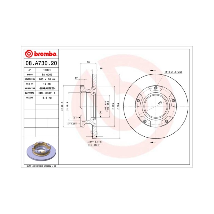BREMBO Bremsscheibe 08.A730.20