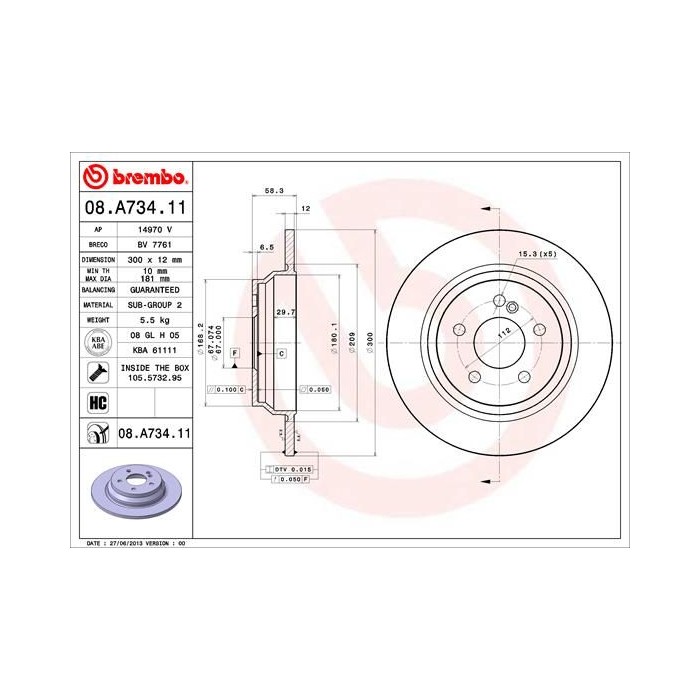 BREMBO COATED DISC LINE Bremsscheibe 08.A734.11