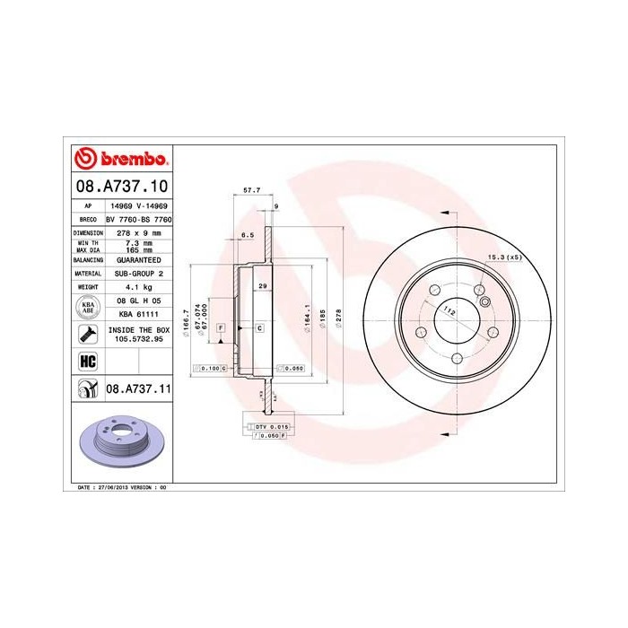 BREMBO COATED DISC LINE Bremsscheibe 08.A737.11