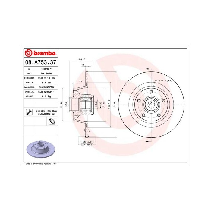 BREMBO BEARING DISC LINE Bremsscheibe 08.A753.37