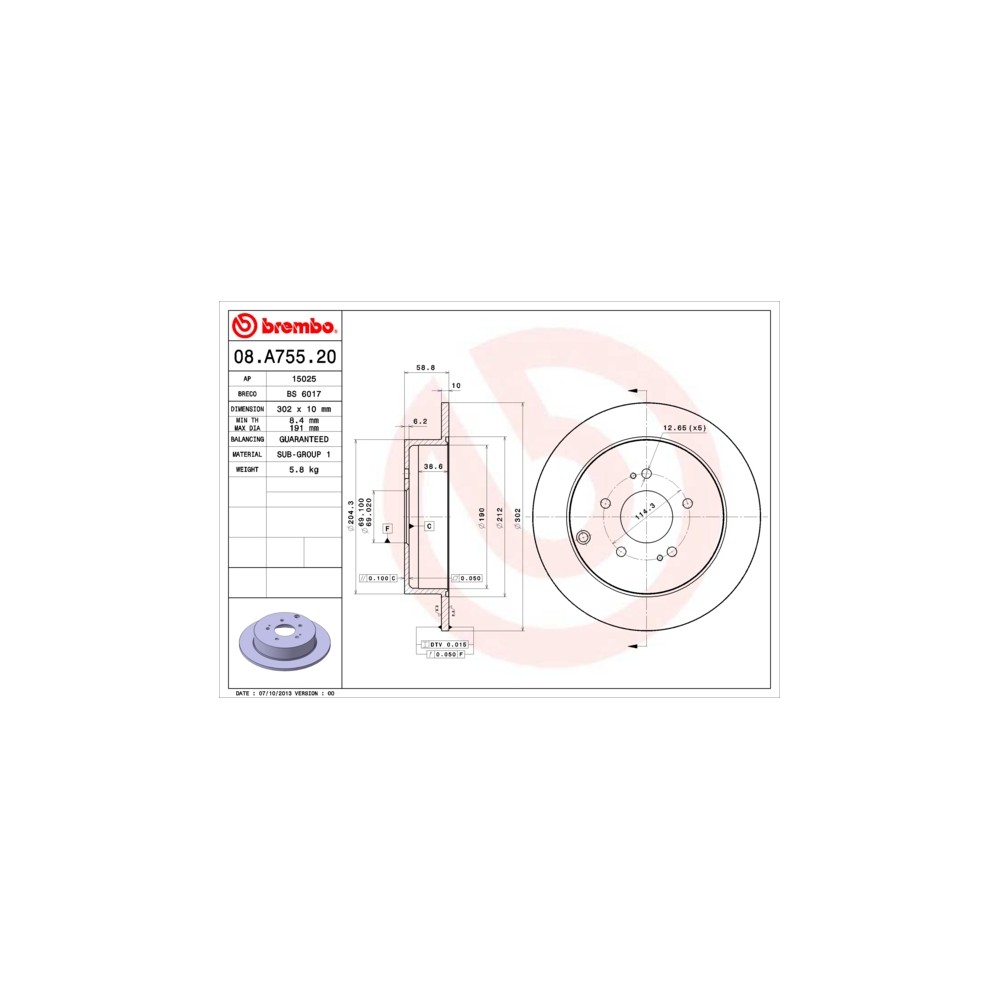 BREMBO Bremsscheibe 08.A755.20