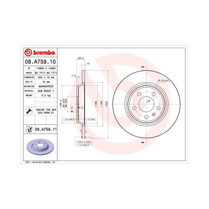 BREMBO Bremsscheibe 08.A759.10