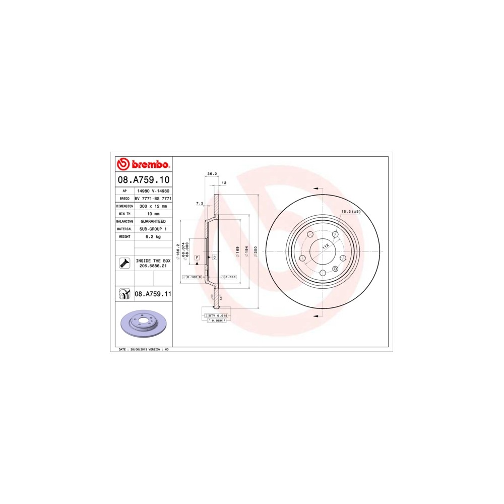 BREMBO COATED DISC LINE Bremsscheibe 08.A759.11