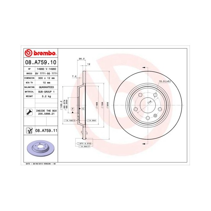 BREMBO COATED DISC LINE Bremsscheibe 08.A759.11