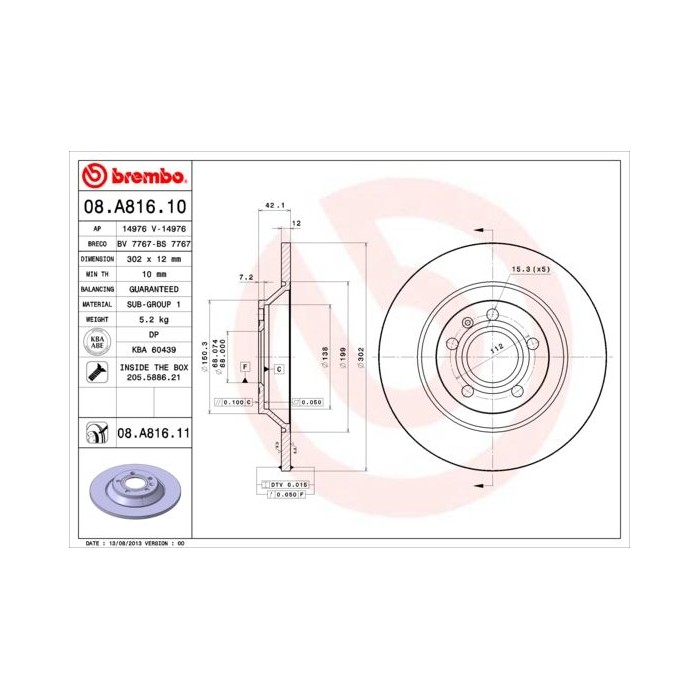 BREMBO COATED DISC LINE Bremsscheibe 08.A816.11