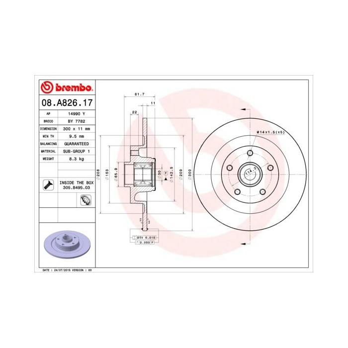 BREMBO BEARING DISC LINE Bremsscheibe 08.A826.17