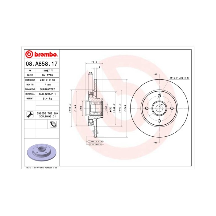 BREMBO BEARING DISC LINE Bremsscheibe 08.A858.17