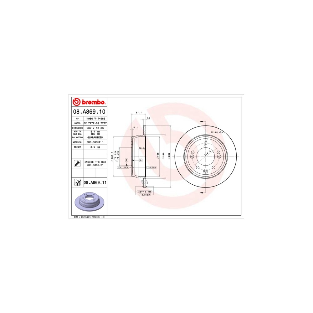 BREMBO Bremsscheibe 08.A869.10