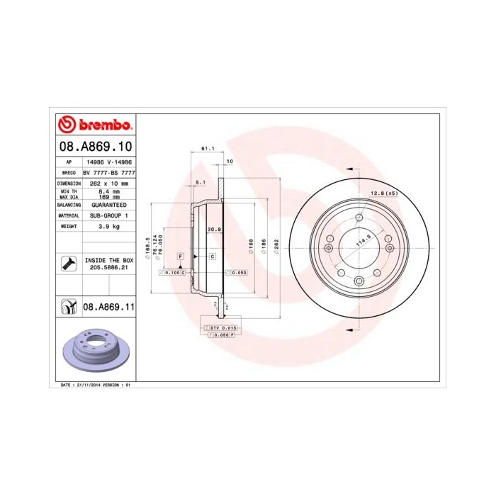 BREMBO COATED DISC LINE Bremsscheibe 08.A869.11