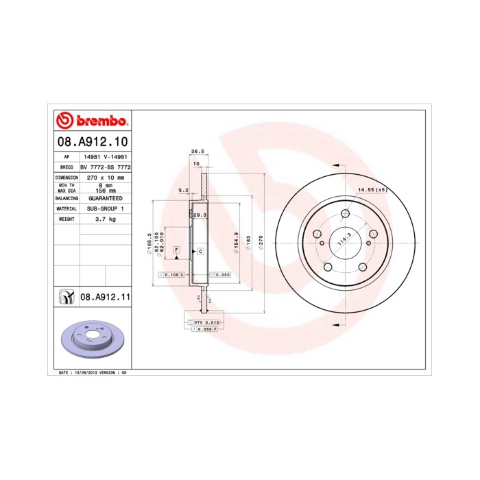 BREMBO Bremsscheibe 08.A912.10