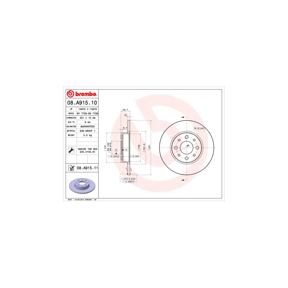 BREMBO COATED DISC LINE Bremsscheibe 08.A915.11