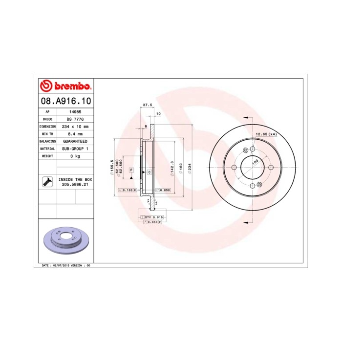 BREMBO Bremsscheibe 08.A916.10