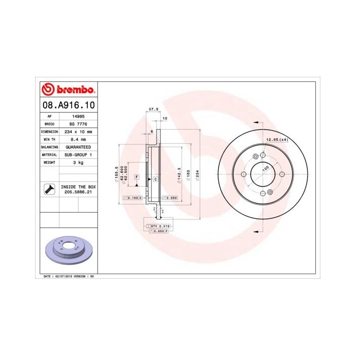 BREMBO Bremsscheibe 08.A916.10