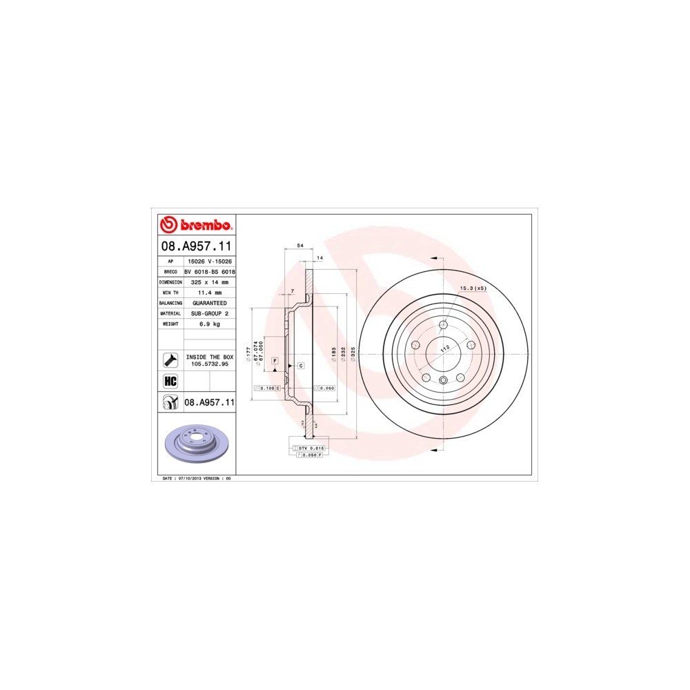 BREMBO COATED DISC LINE Bremsscheibe 08.A957.11