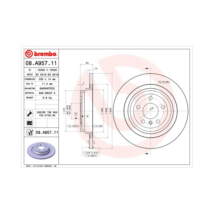 BREMBO COATED DISC LINE Bremsscheibe 08.A957.11