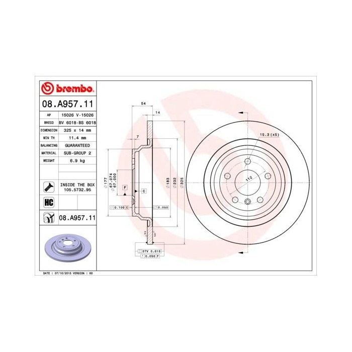 BREMBO COATED DISC LINE Bremsscheibe 08.A957.11