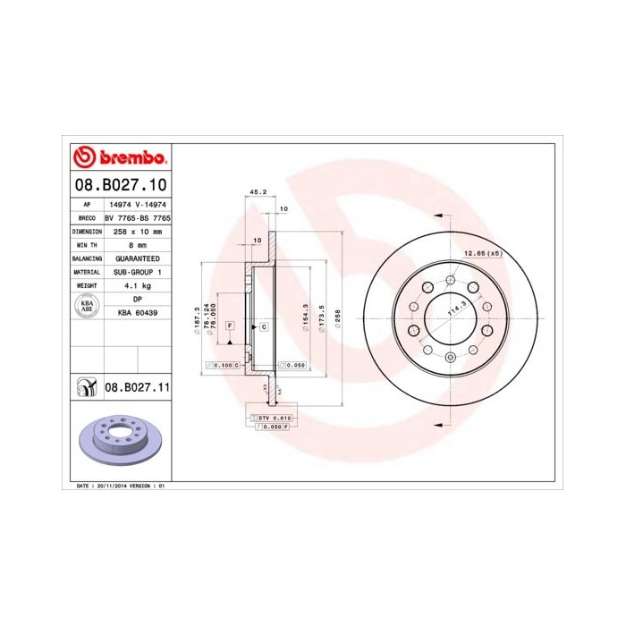 BREMBO Bremsscheibe 08.B027.10