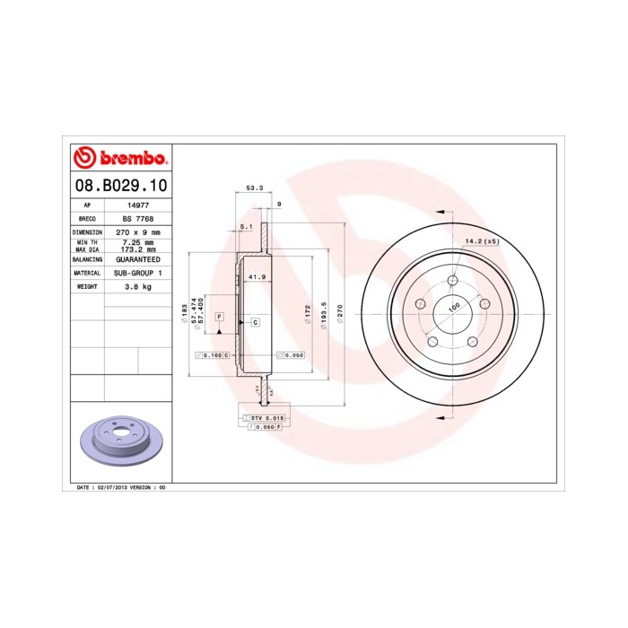 BREMBO Bremsscheibe 08.B029.10