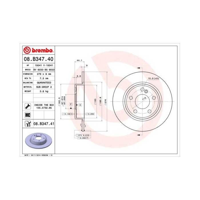 BREMBO COATED DISC LINE Bremsscheibe 08.B347.41
