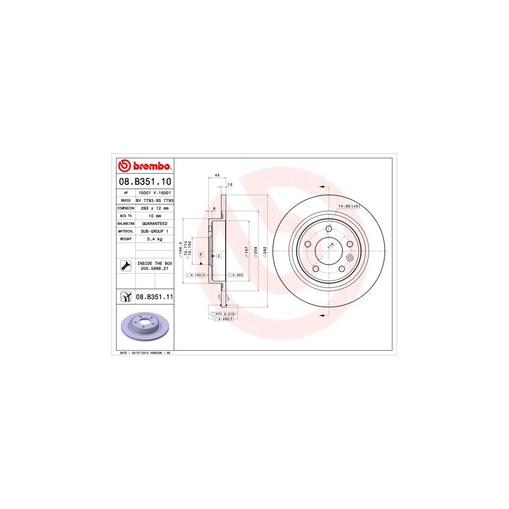 BREMBO COATED DISC LINE Bremsscheibe 08.B351.11