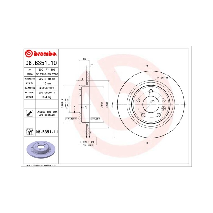 BREMBO COATED DISC LINE Bremsscheibe 08.B351.11