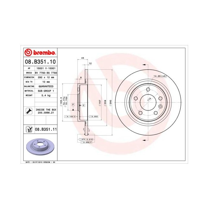 BREMBO COATED DISC LINE Bremsscheibe 08.B351.11
