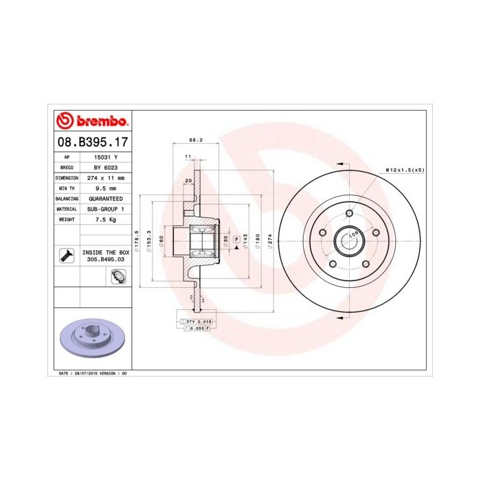 BREMBO BEARING DISC LINE Bremsscheibe 08.B395.17