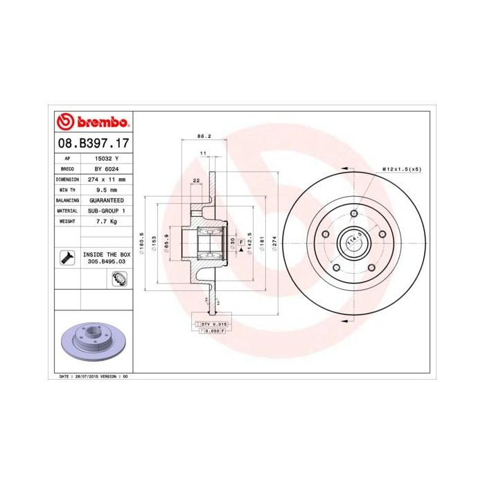 BREMBO BEARING DISC LINE Bremsscheibe 08.B397.17