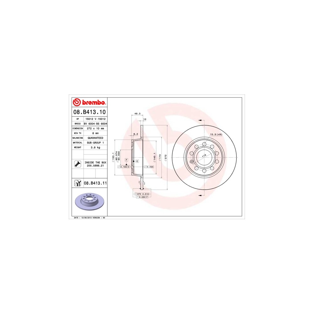 BREMBO COATED DISC LINE Bremsscheibe 08.B413.11
