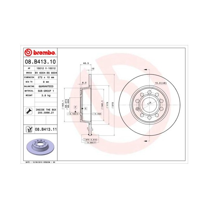 BREMBO COATED DISC LINE Bremsscheibe 08.B413.11