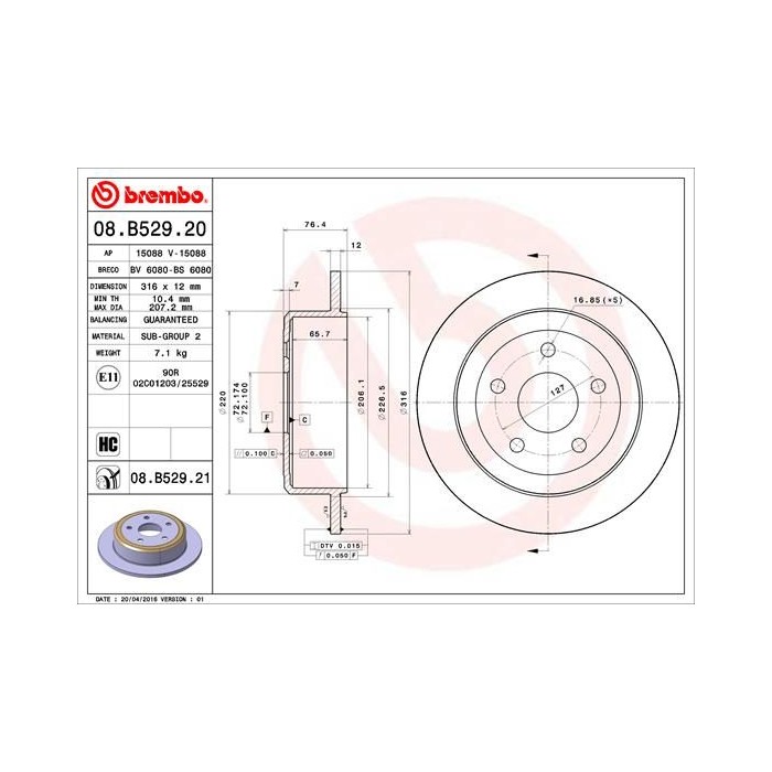 BREMBO COATED DISC LINE Bremsscheibe 08.B529.21
