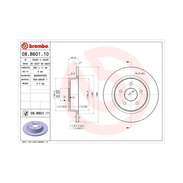BREMBO Bremsscheibe 08.B601.10