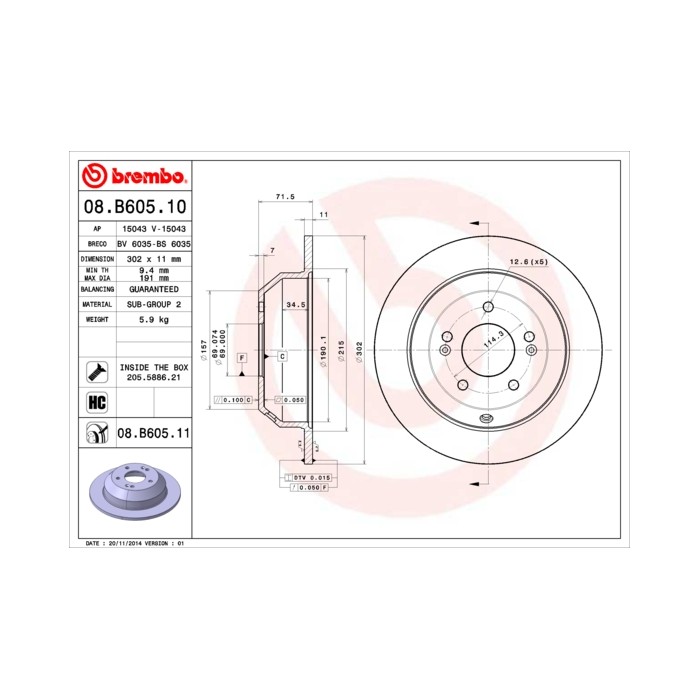 BREMBO Bremsscheibe 08.B605.10
