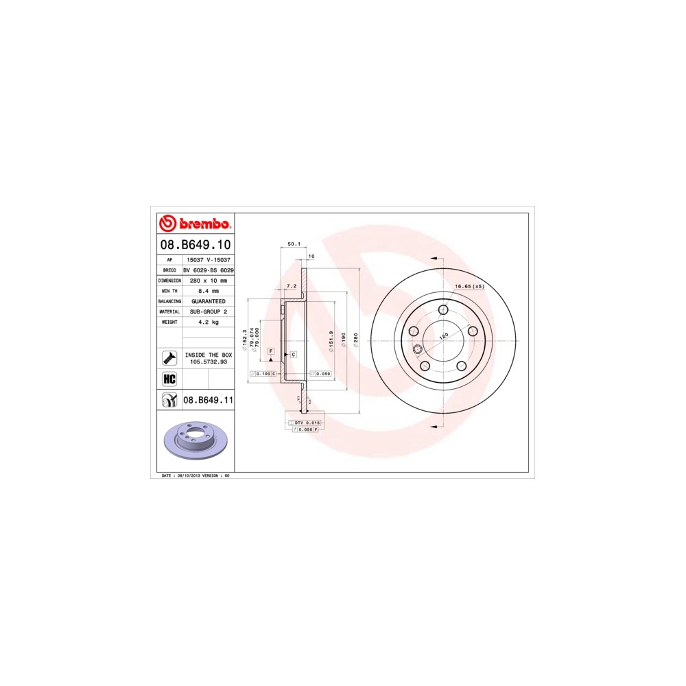 BREMBO COATED DISC LINE Bremsscheibe 08.B649.11