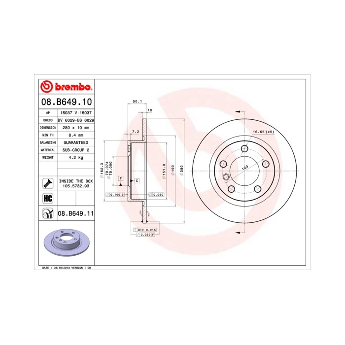 BREMBO COATED DISC LINE Bremsscheibe 08.B649.11