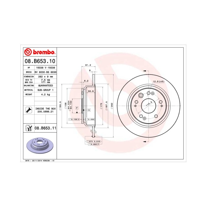 BREMBO Bremsscheibe 08.B653.10