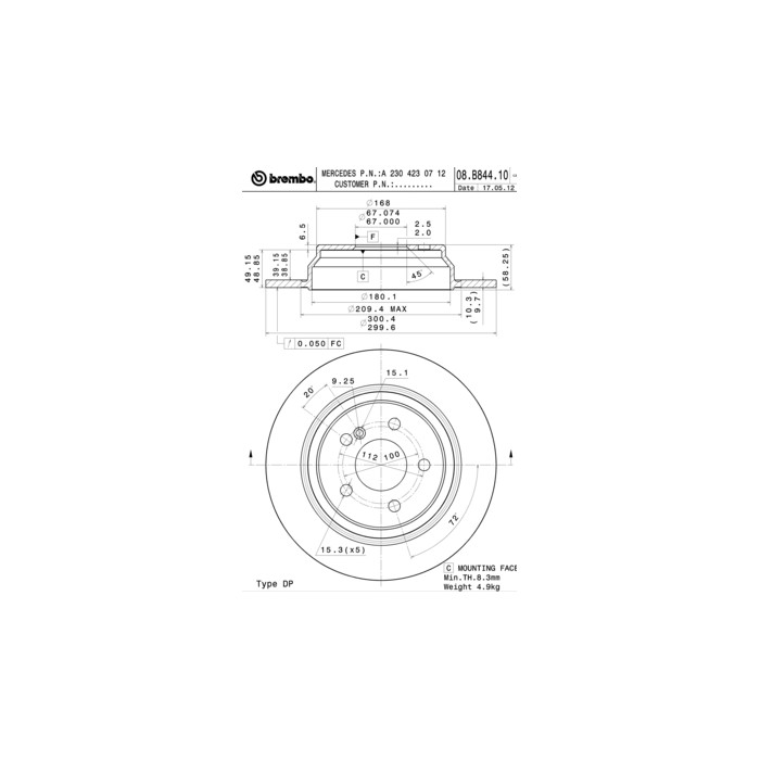 BREMBO COATED DISC LINE Bremsscheibe 08.B844.11