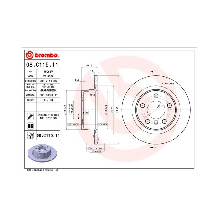 BREMBO COATED DISC LINE Bremsscheibe 08.C115.11