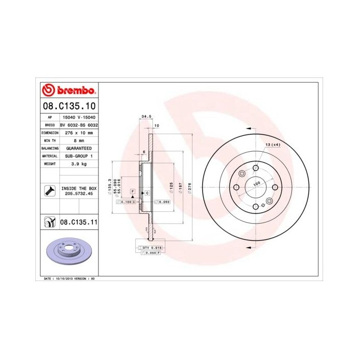 BREMBO COATED DISC LINE Bremsscheibe 08.C135.11