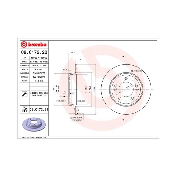 BREMBO Bremsscheibe 08.C172.20