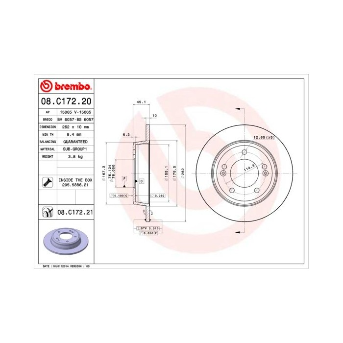 BREMBO Bremsscheibe 08.C172.20