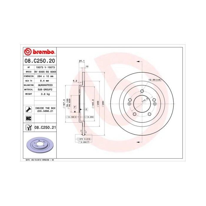 BREMBO COATED DISC LINE Bremsscheibe 08.C250.21