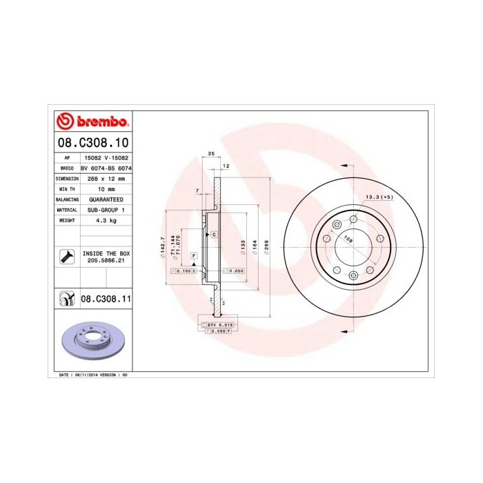 BREMBO COATED DISC LINE Bremsscheibe 08.C308.11