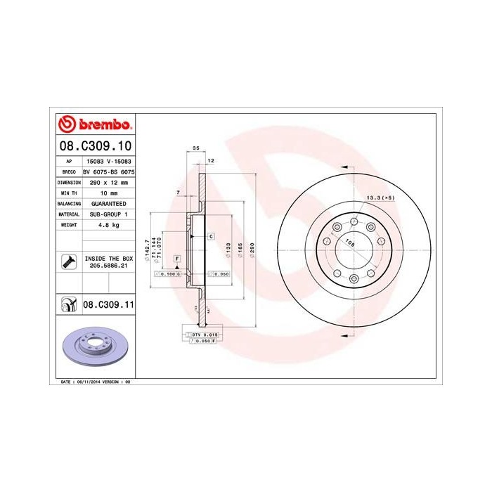BREMBO COATED DISC LINE Bremsscheibe 08.C309.11