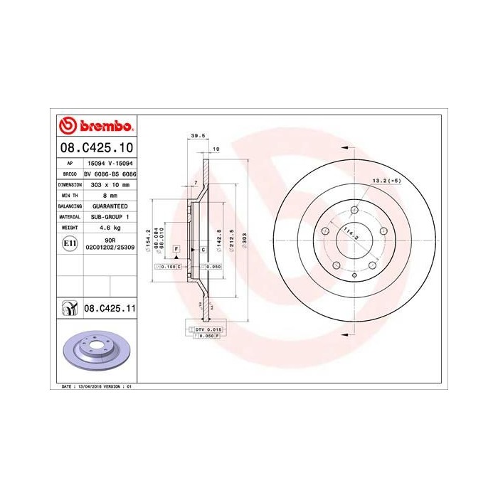 BREMBO COATED DISC LINE Bremsscheibe 08.C425.11