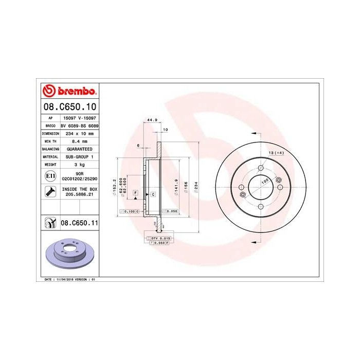BREMBO COATED DISC LINE Bremsscheibe 08.C650.11