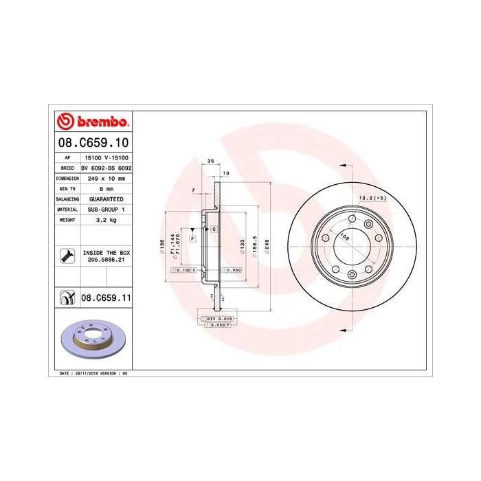 BREMBO COATED DISC LINE Bremsscheibe 08.C659.11